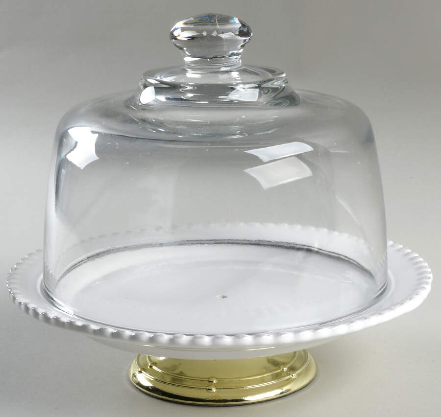 Bianca Bead 6 1/2"-7 1/2" Footed Cheese Plate w/ Glass Dome HC by American Atelier-1