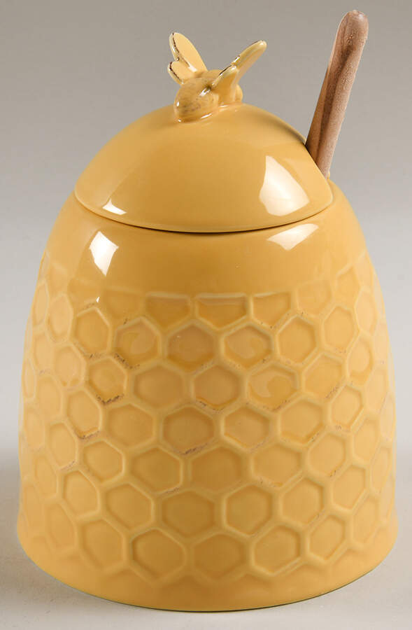 Bumble Bee Honey Pot with Lid and Spoon/Dipper by ARTEflorum-1