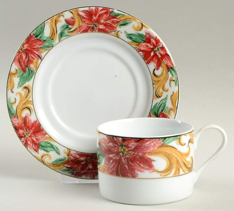 Poinsettia Splendor Flat Cup & Saucer Set by American Atelier-1