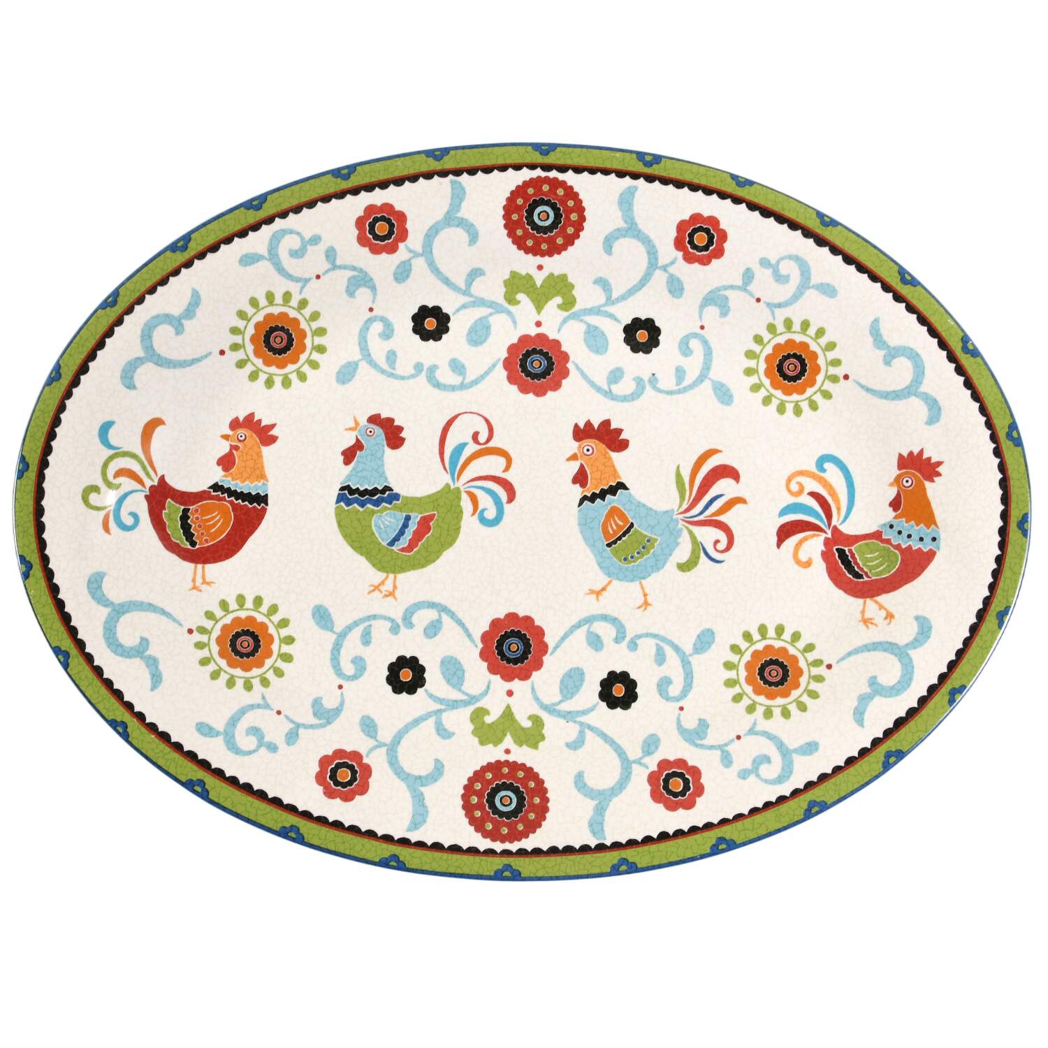 Suzani Rooster 17" Oval Serving Platter by 222 Fifth (PTS)-1