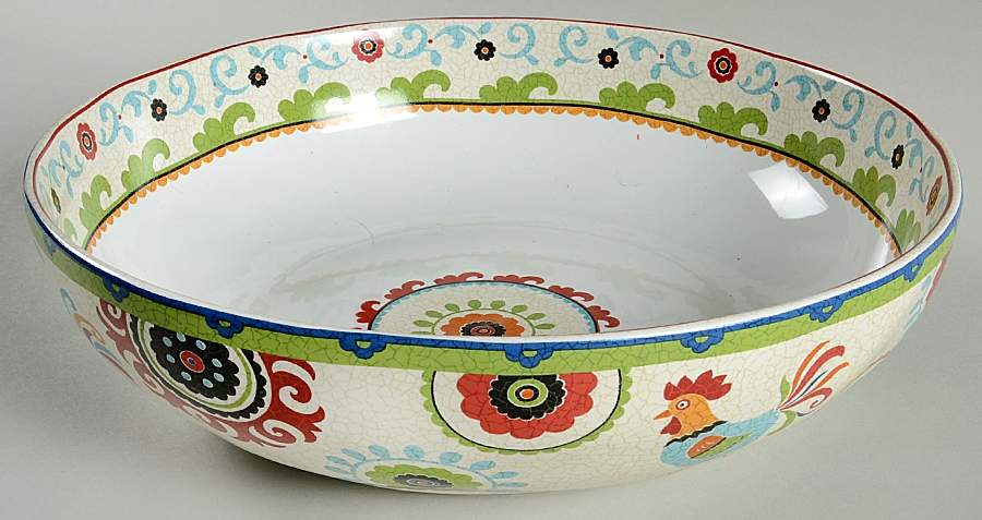 Suzani Rooster 11" Round Serving Bowl by 222 Fifth (PTS)-1