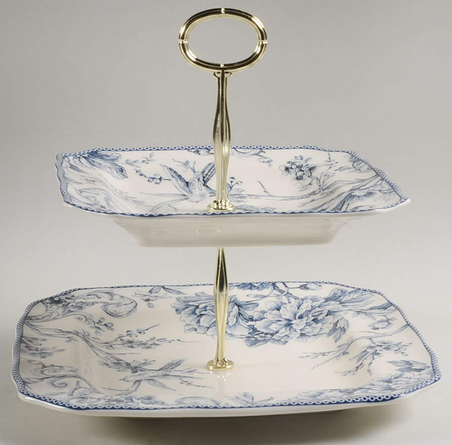 Adelaide Blue and White 6 5/8"-10"  2 Tiered Serving Tray (Dp, Sp) HC by 222 Fifth (PTS)-1
