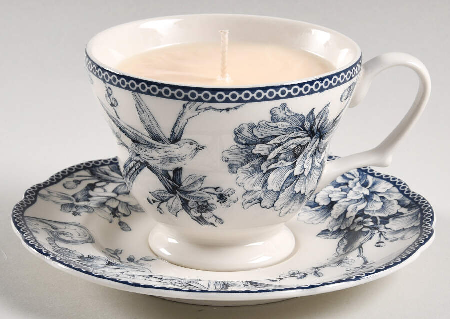 Adelaide Blue and White Scented Cup & Saucer Candle-Lavender  HC by 222 Fifth (PTS)-1