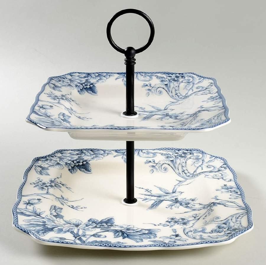 Adelaide Blue and White 2 Tiered Serving Tray (Square Dinner&Salad Plate) by 222 Fifth (PTS)-1