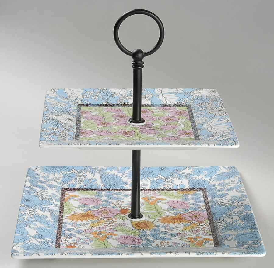 Floral Revelry 2 Tiered Serving Tray (Dinner & Salad Plate) by 222 Fifth (PTS)-1