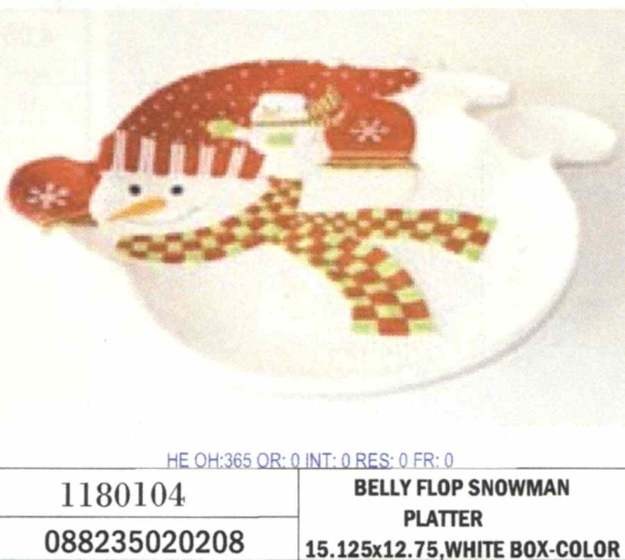 Belly Flop Snowman 15" Snowman Shape Platter by American Atelier-1