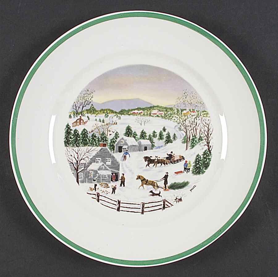 Grandma Moses (Green Band) Dinner Plate by Atlas China (NY)-1
