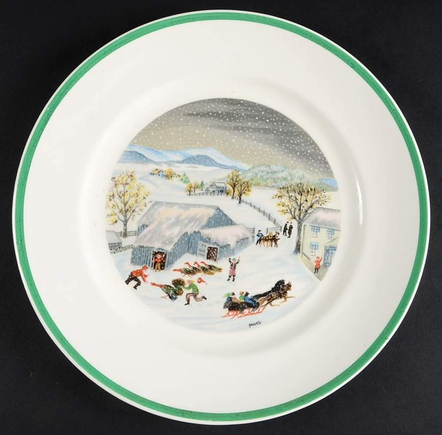 Grandma Moses (Green Band) Dinner Plate by Atlas China (NY)-1