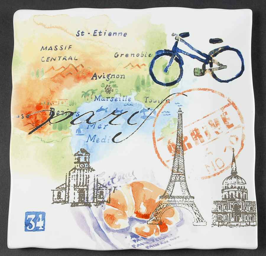 Paris Travels Square Dinner Plate by 222 Fifth (PTS)-1