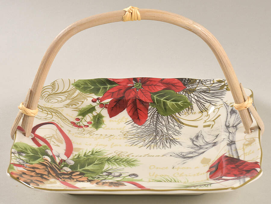 Holiday Wishes 5 3/8"-5 5/8" Bamboo Handled Serving Plate  HC by 222 Fifth (PTS)-1