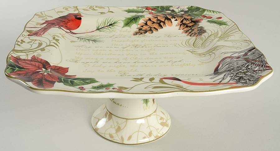 Holiday Wishes 10" Diameter Square Pedestal Cake Stand by 222 Fifth (PTS)-1
