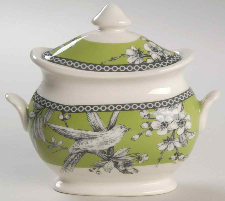 Adelaide Green and White Sugar Bowl & Lid by 222 Fifth (PTS)-1
