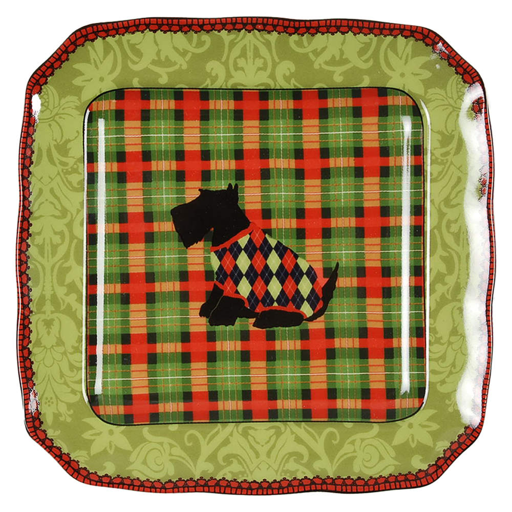 Christmas Scotty Argyle Square Appetizer Plate by 222 Fifth (PTS)-1
