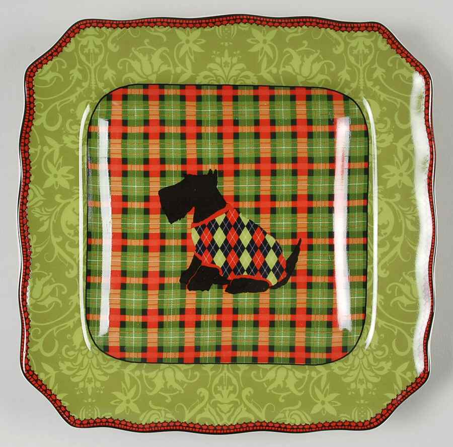 Christmas Scotty Argyle Square Salad Plate by 222 Fifth (PTS)-1