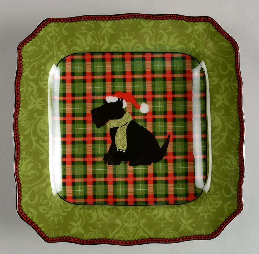 Christmas Scotty Argyle Square Salad Plate by 222 Fifth (PTS)-1