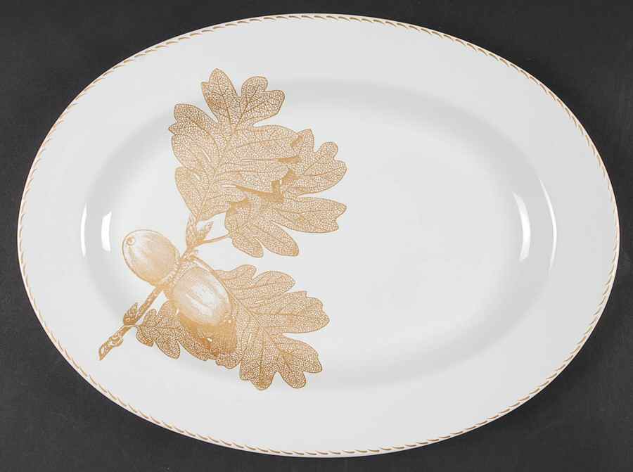 Gold Leaves 14" Oval Serving Platter by 222 Fifth (PTS)-1