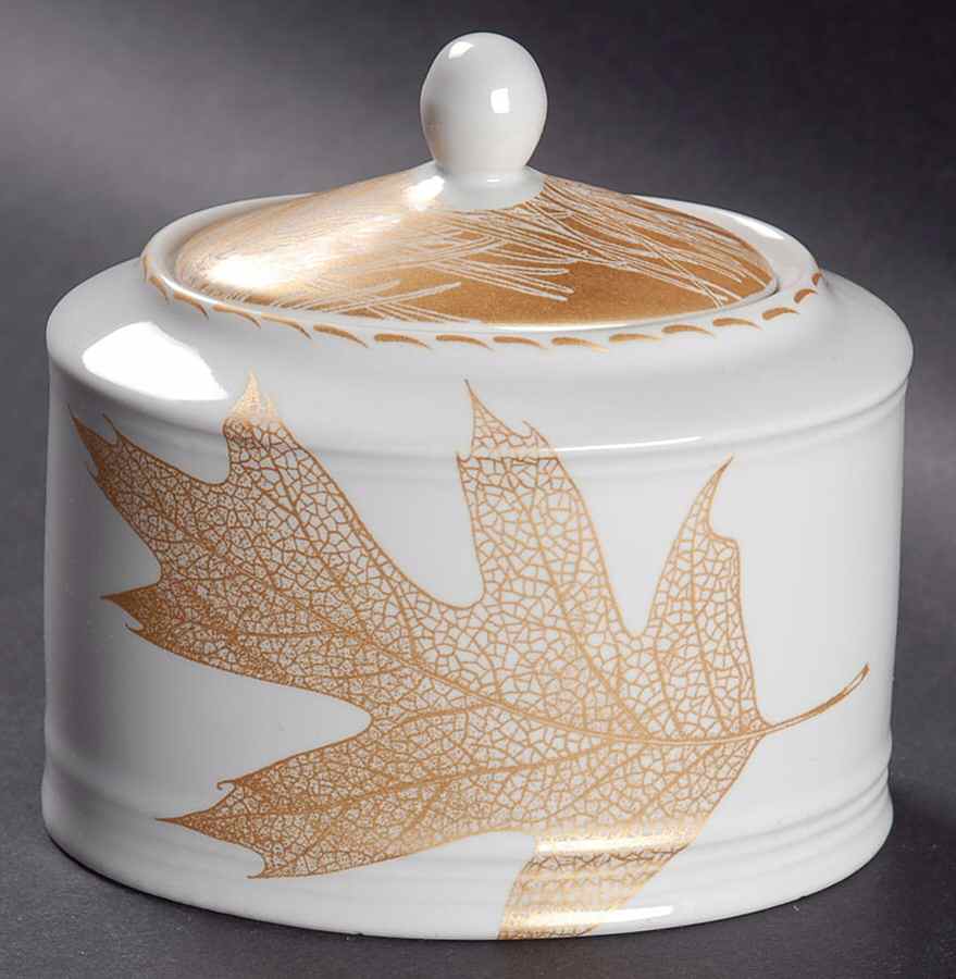 Gold Leaves Sugar Bowl & Lid by 222 Fifth (PTS)-1