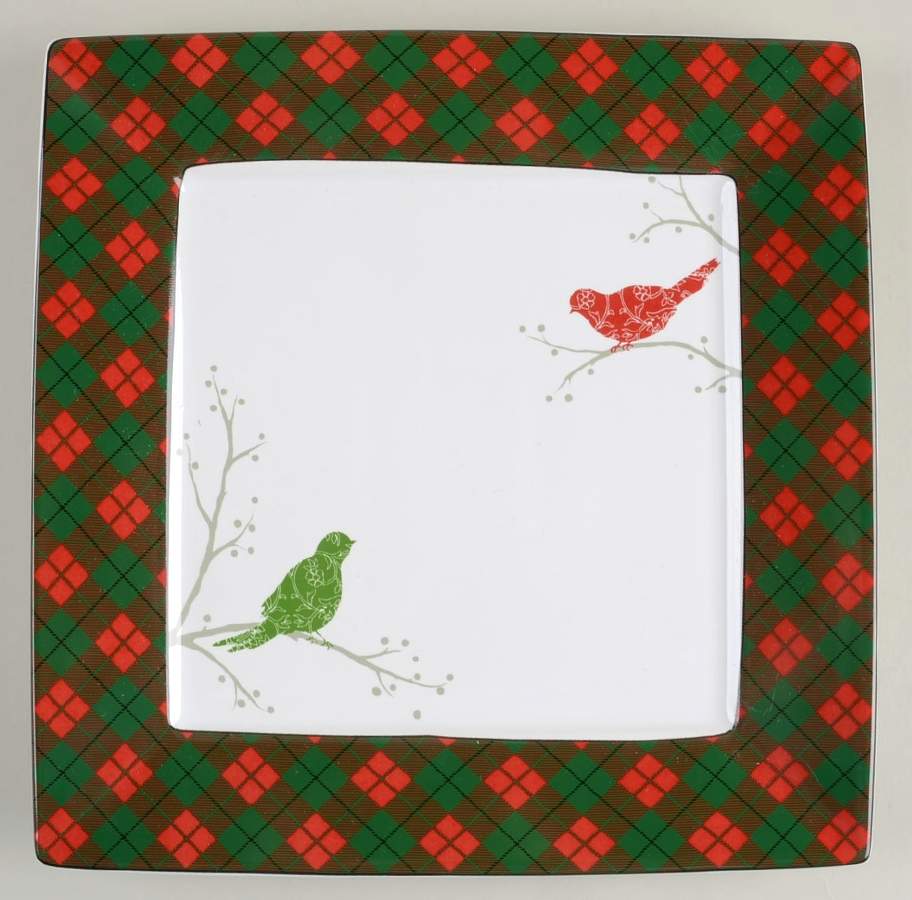Christmas Birds Argyle Square Dinner Plate by 222 Fifth (PTS)-1