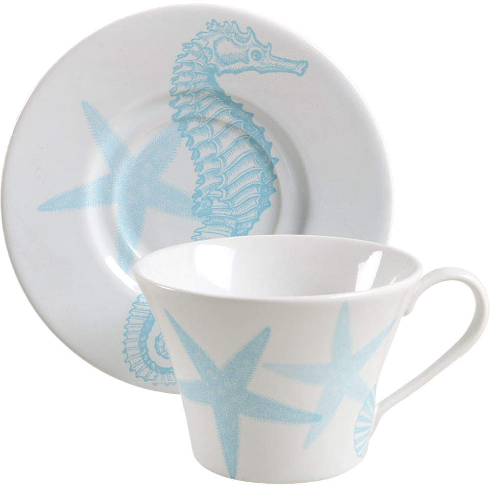 Coastal Life Blue Flat Cup & Saucer Set by 222 Fifth (PTS)-1