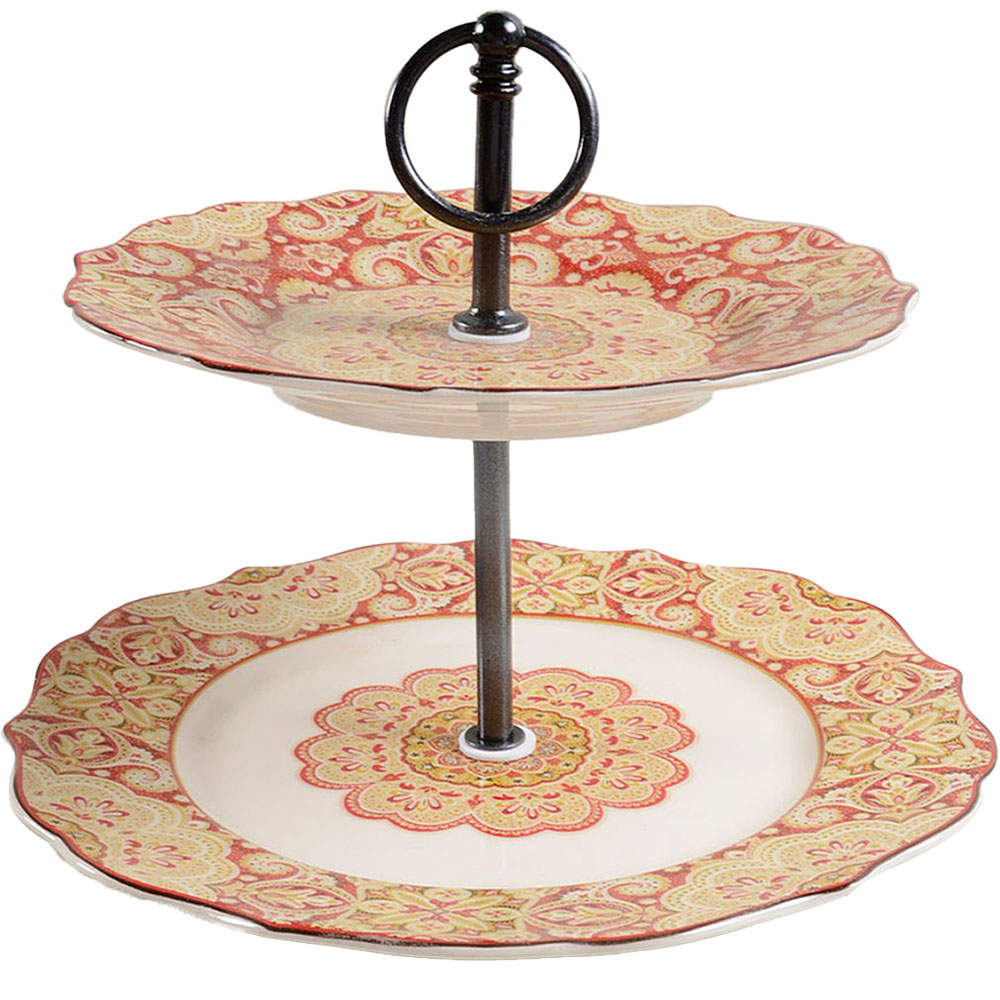 Lyria Saffron 2 Tiered Serving Tray (Dinner & Salad Plate) by 222 Fifth (PTS)-1