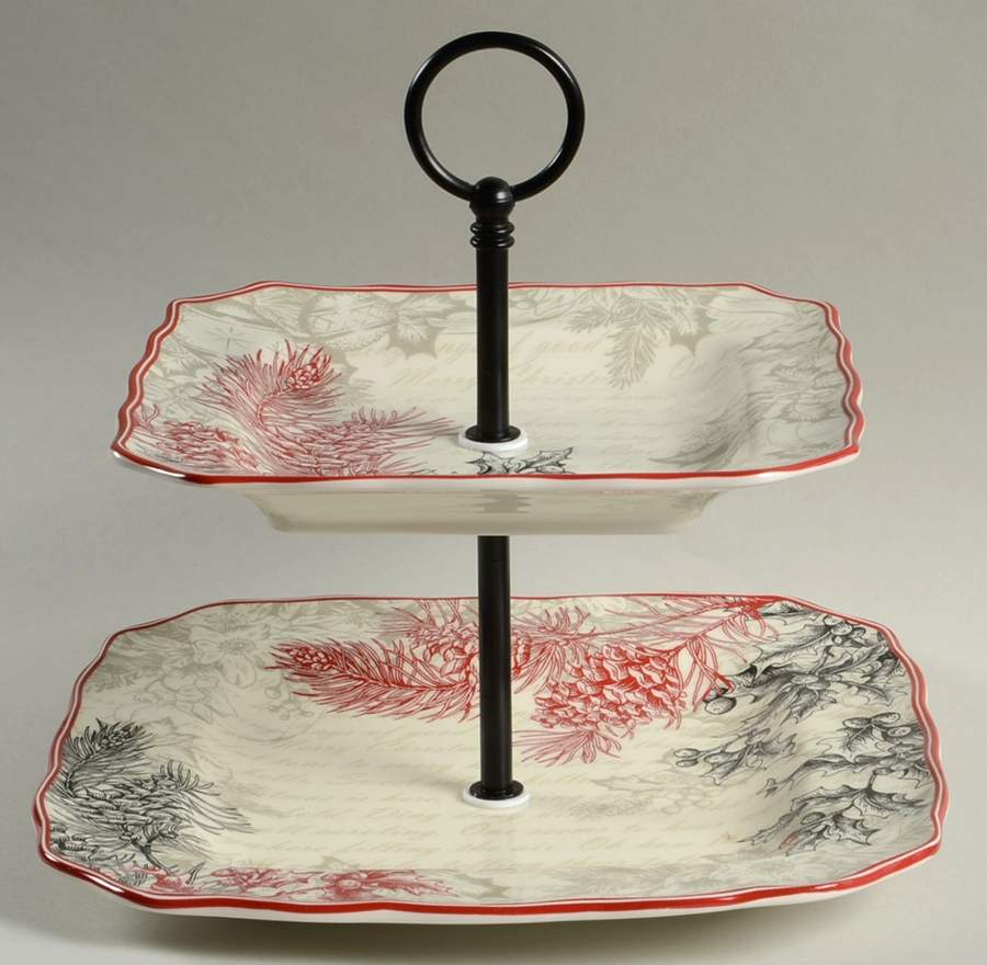 Joyful 2 Tiered Serving Tray (Square Dinner&Salad Plate) by 222 Fifth (PTS)-1