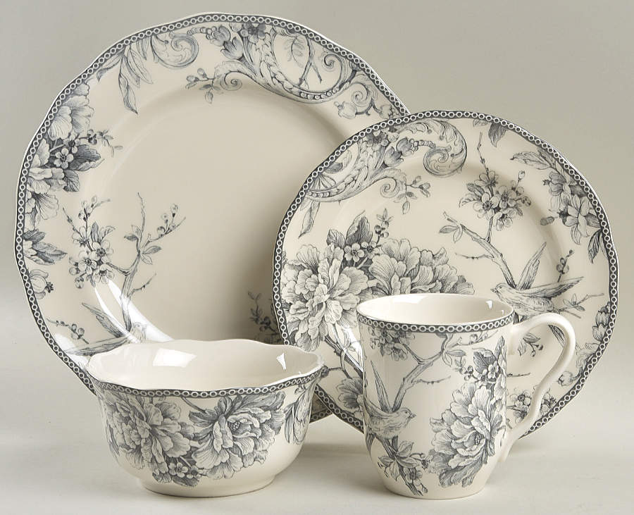 Adelaide Grey and White 4 Piece Place Setting by 222 Fifth (PTS)-1