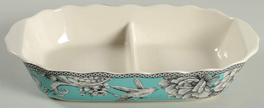 Adelaide Turquoise 11" Oval Divided Vegetable Bowl by 222 Fifth (PTS)-1