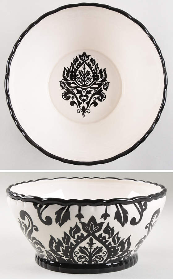 Damask Black 9" Round Serving Bowl by 222 Fifth (PTS)-1