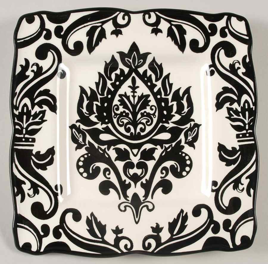 Damask Black Square Salad Plate by 222 Fifth (PTS)-1