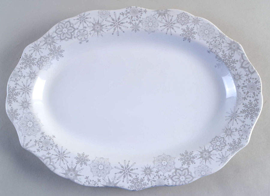 Snow Flurry Silver 14" Oval Serving Platter by 222 Fifth (PTS)-1