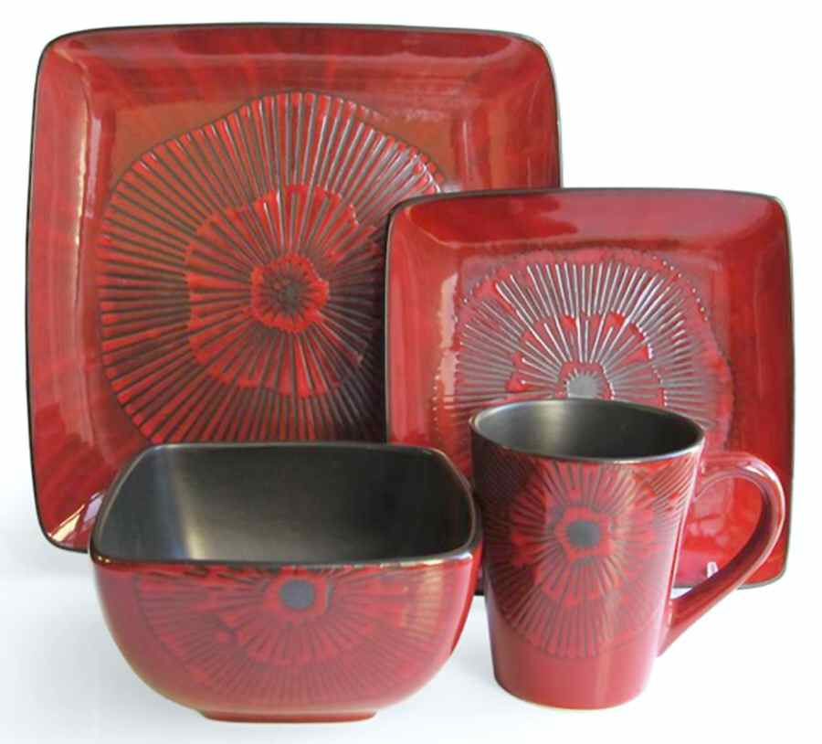 Laurette Red Square Dinner Plate by American Atelier-1