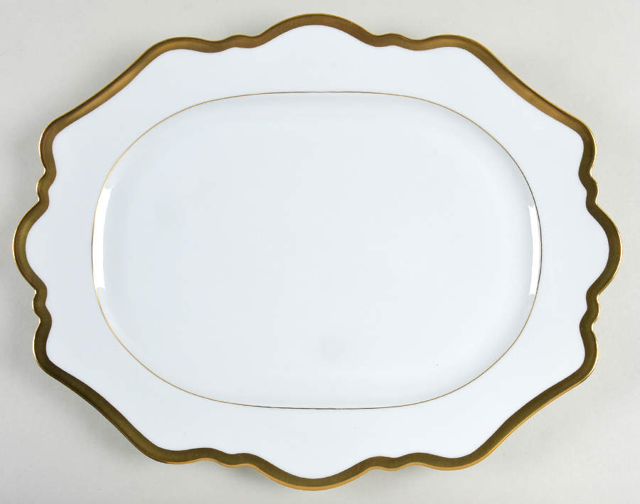Antique White (Gold Trim) 13" Oval Serving Platter by Anna Weatherley-1