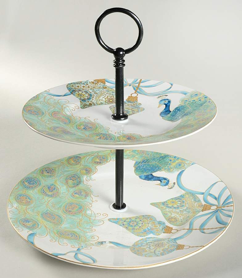 Lakshmi Holiday 2 Tiered Serving Tray (Dinner & Salad Plate) by 222 Fifth (PTS)-1