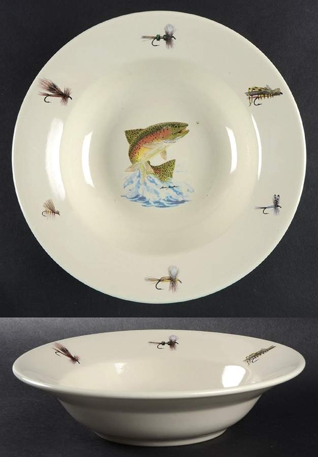 Jumping Trout and Dry Flies Soup/Cereal Bowl by Anglers Expressions-1