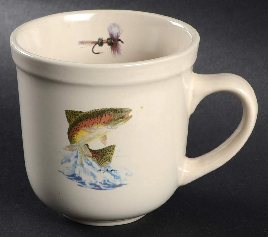 Jumping Trout and Dry Flies Mug by Anglers Expressions-1