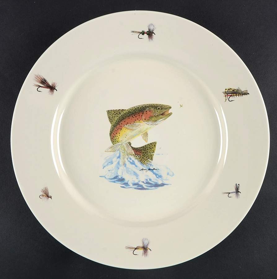 Jumping Trout and Dry Flies Dinner Plate by Anglers Expressions-1