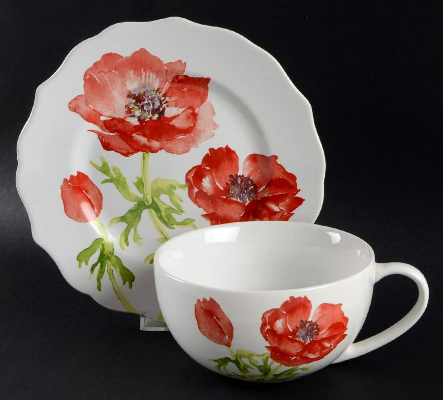 Anemone Red Soup Mug & Plate Set (Uses the Salad Plate) by 222 Fifth (PTS)-1