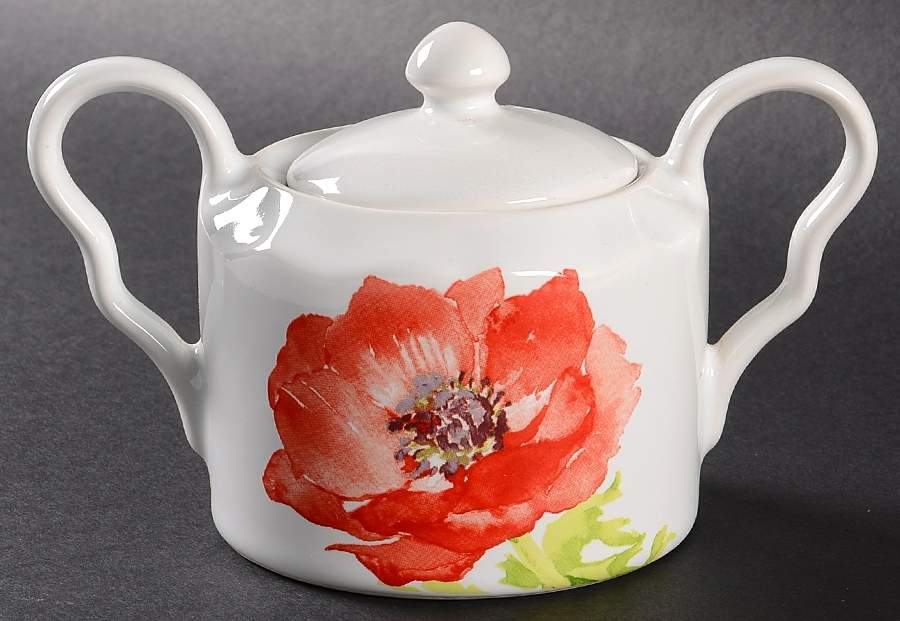 Anemone Red Sugar Bowl & Lid by 222 Fifth (PTS)-1