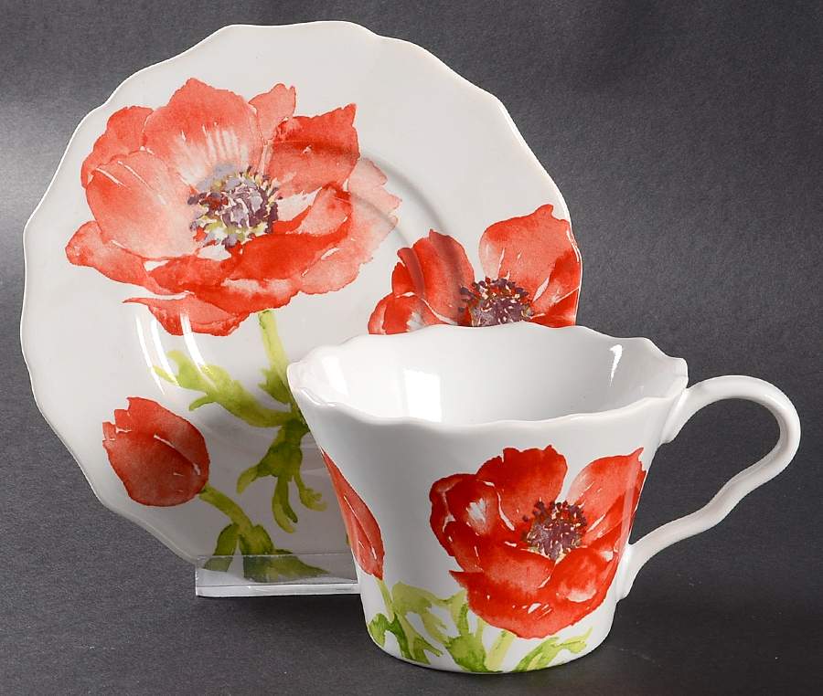 Anemone Red Flat Cup & Saucer Set by 222 Fifth (PTS)-1