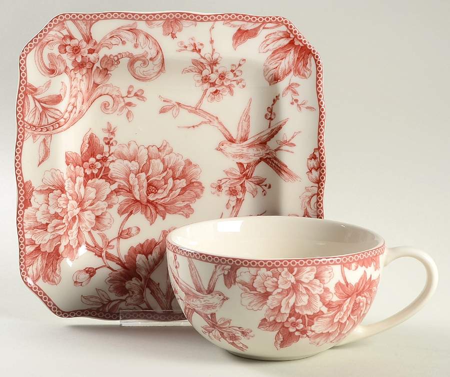 Adelaide Maroon Soup Mug & Square Plate Set by 222 Fifth (PTS)-1