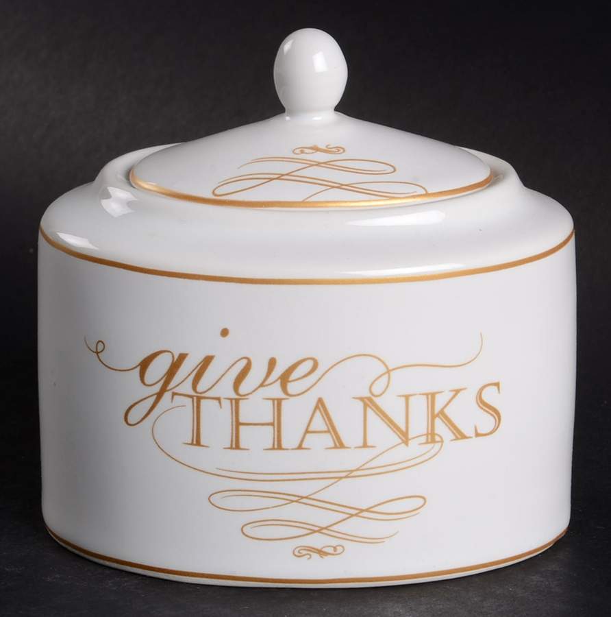 Thanksgiving Give Thanks (Gold) Sugar Bowl & Lid by 222 Fifth (PTS)-1