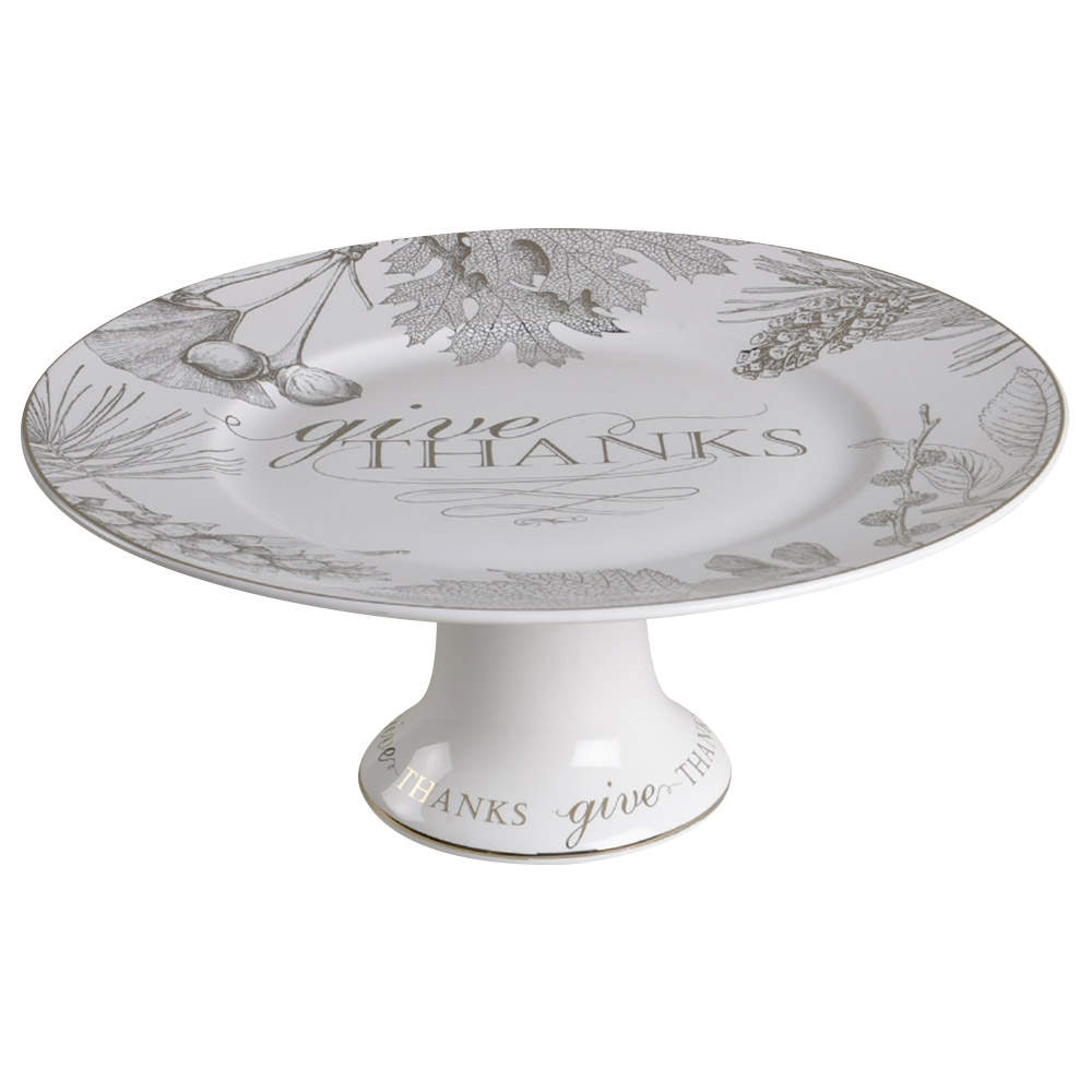 Thanksgiving Give Thanks (Gold) 10" Diameter Pedestal Cake Stand by 222 Fifth (PTS)-1