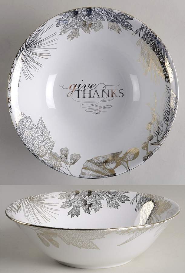 Thanksgiving Give Thanks (Gold) 10" Round Serving Bowl by 222 Fifth (PTS)-1