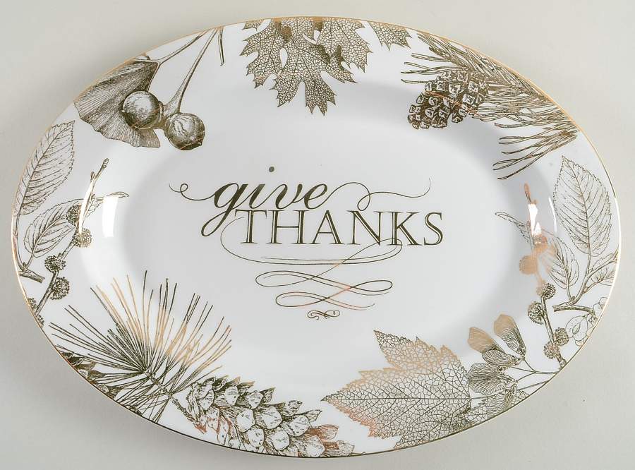 Thanksgiving Give Thanks (Gold) 14" Oval Serving Platter by 222 Fifth (PTS)-1