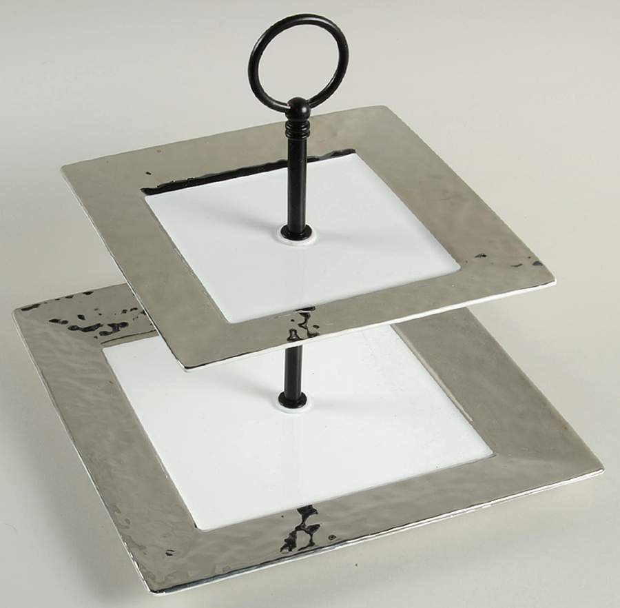 Slate Square Silver 2 Tiered Serving Tray (Dinner & Salad Plate) by 222 Fifth (PTS)-1