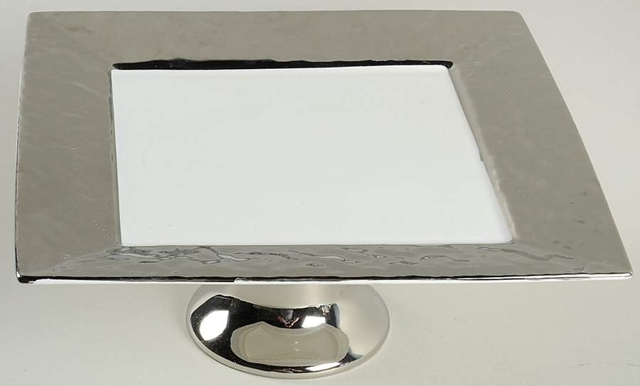 Slate Square Silver 10" Diameter Pedestal Cake Stand by 222 Fifth (PTS)-1
