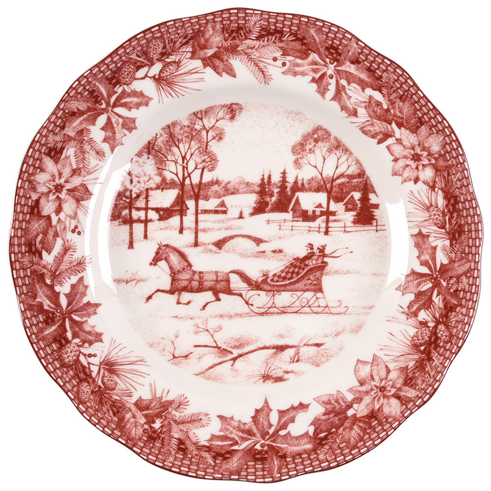 Poinsettia Toile Dinner Plate by 222 Fifth (PTS)-1