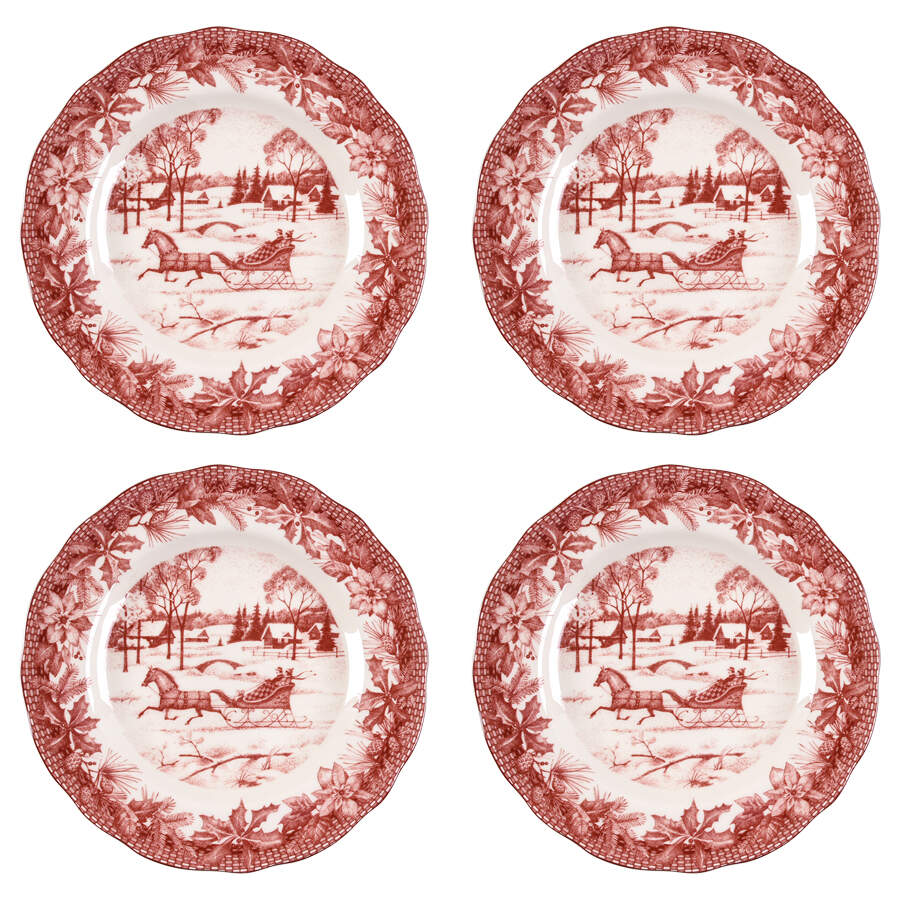 Poinsettia Toile Dinner Plate - Set of 4 by 222 Fifth (PTS)-1