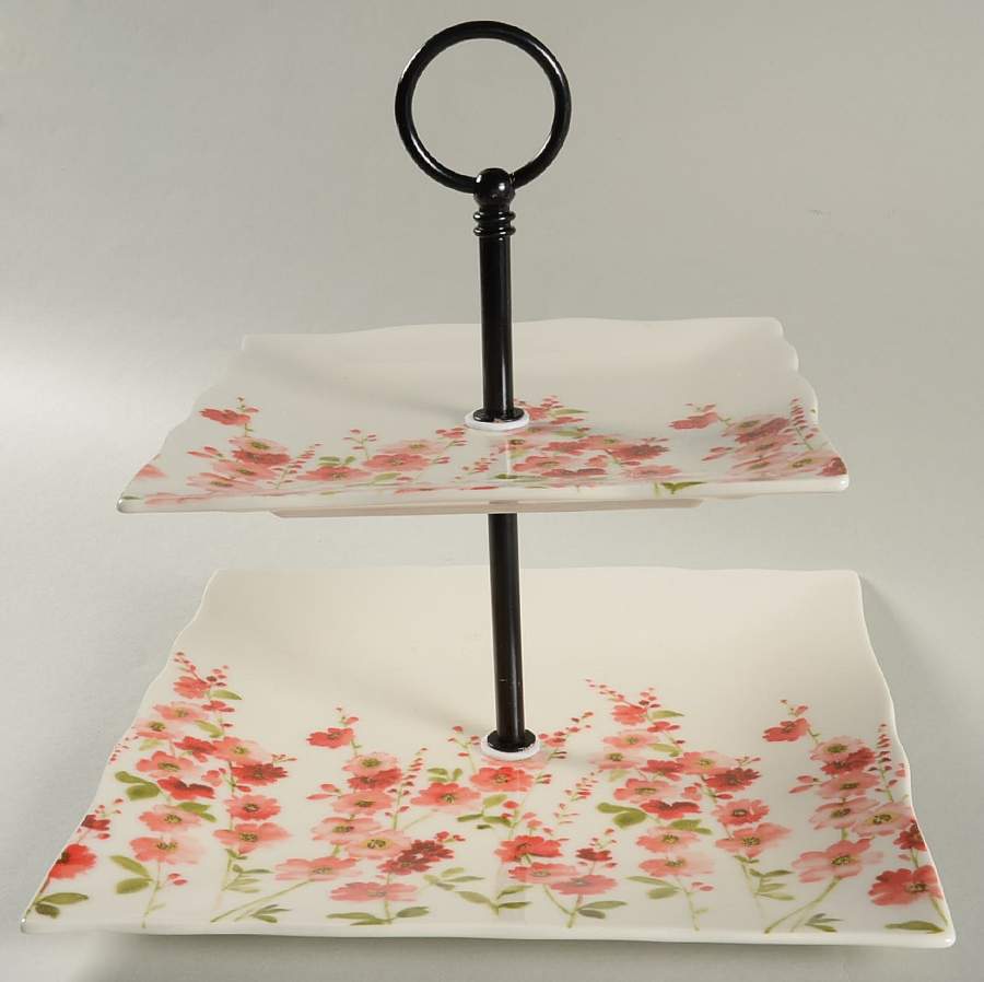 Belicia Red 2 Tiered Serving Tray (Square Dinner&Salad Plate) by 222 Fifth (PTS)-1