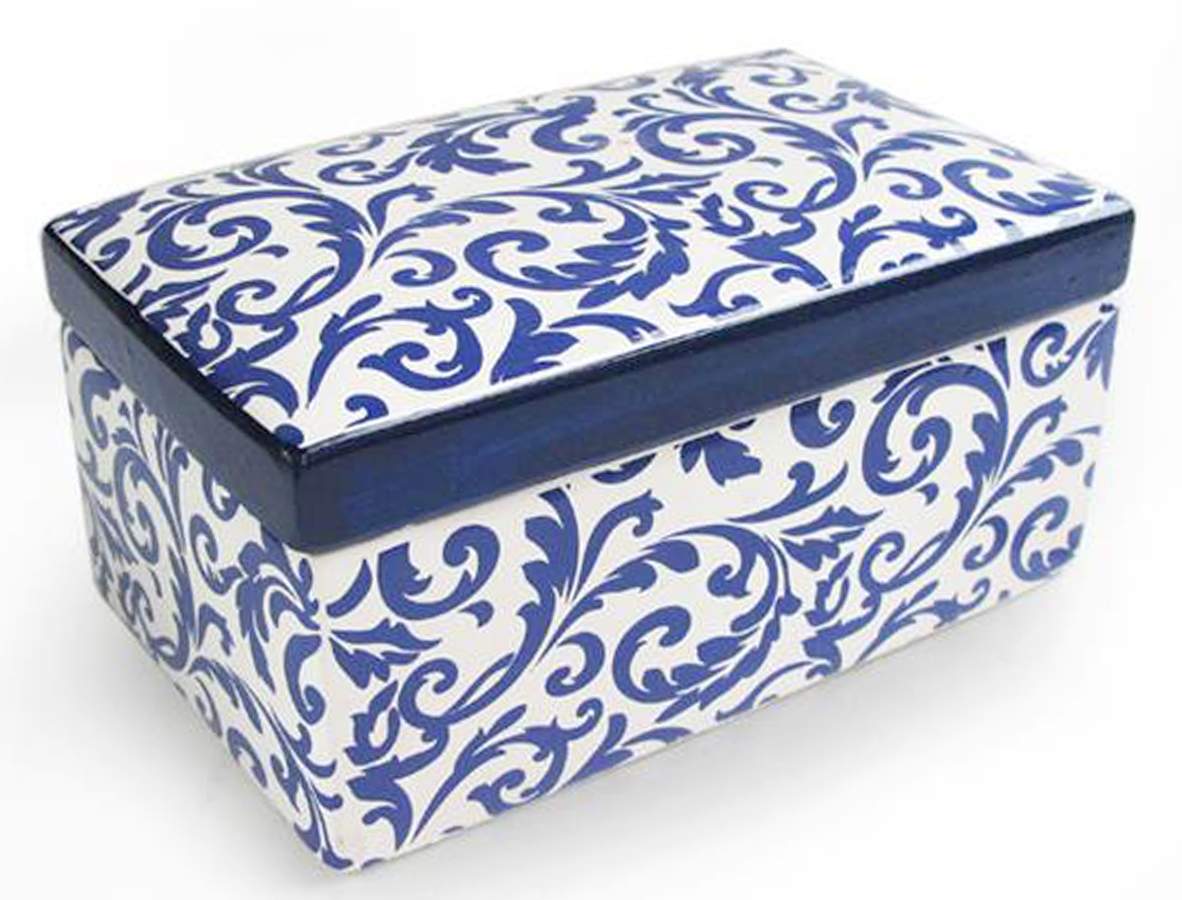Scroll Blue Rectangular Box with Lid by American Atelier-1